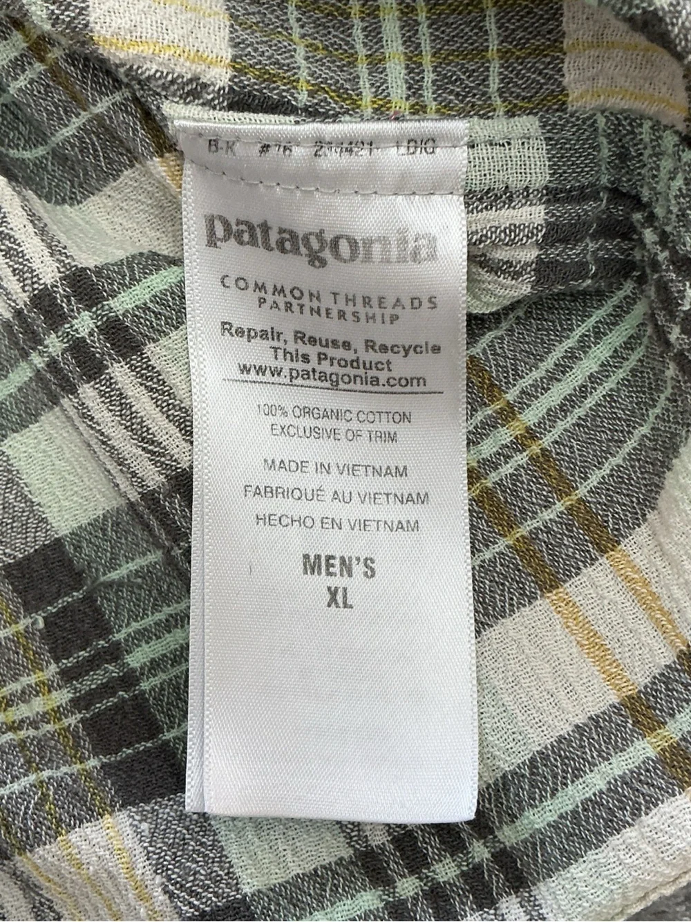 Patagonia A/C Short Sleeve Button Up Men’s XL Organic Cotton Green Plaid 52921